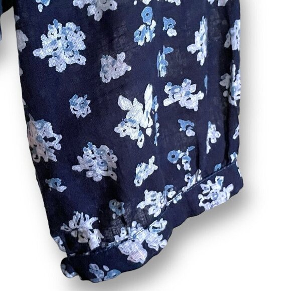 Roller Rabbit Womens Jessica Huri Top Sz Medium Navy Blue Floral Boho Blouse - Picture 7 of 9